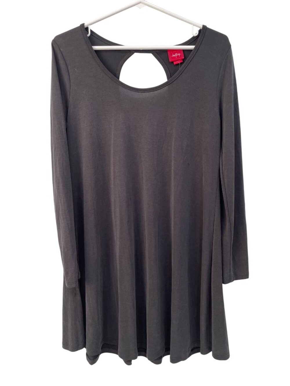 Daytrip Mini Dress Small Cutout Back Long Sleeve Crewneck Gray Minimalist NEW